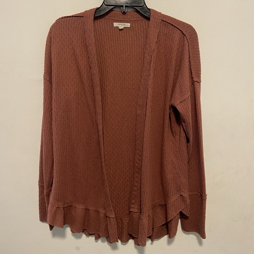 Maurices Women's Cardigan Size Small Open Front Waffle Knit Ruffled Hem Boho